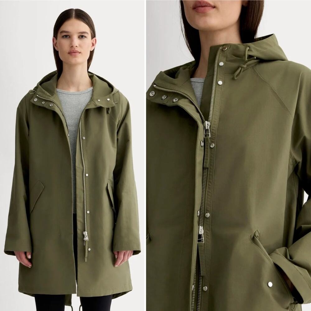 Everlane The Anorak Jacket Kalamata Olive Green Hooded Size XS Long Length NEW